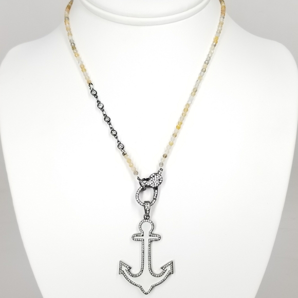 NEW White Enamel Anchor Charm Pave CZ Necklace NWT - Picture 3 of 8